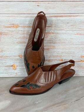 New listing! Nicole Laredo Slingback Western Low Block Heel Booties Brown